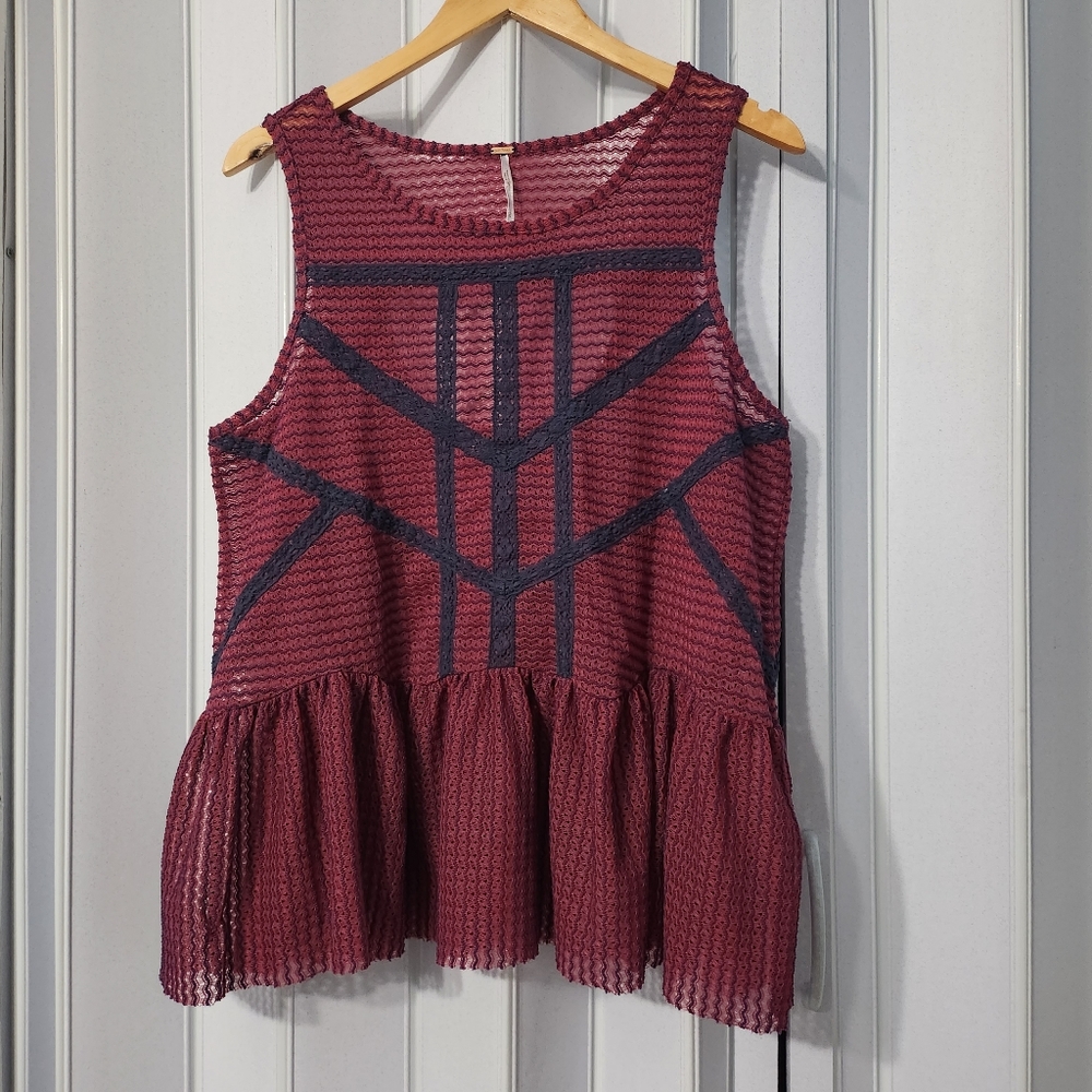 Barbie Pink Vintage Free People Peplum Mesh Tank Top size Large EUC